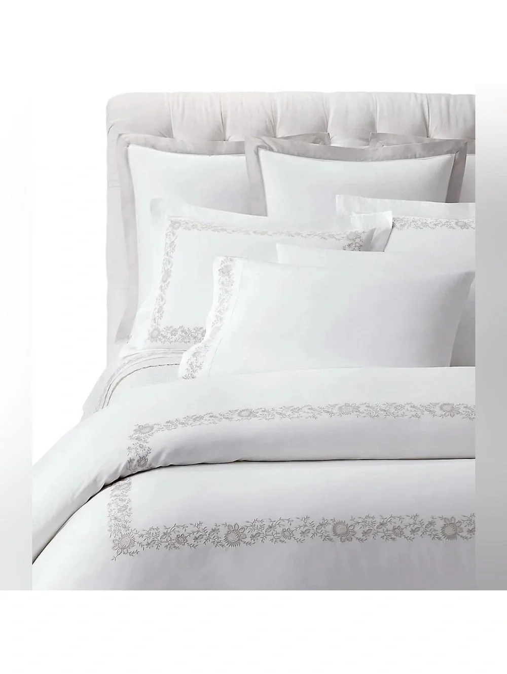 Ralph Lauren Eloise Embroidery Organic Cotton Duvet in Platinum Full/Queen NWT